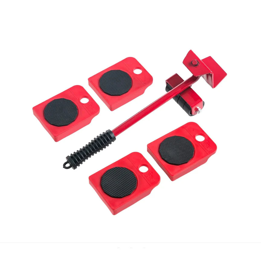 Set AT PERFORMANCE Echipament Pentru Mutat Mobila, Metal, Rosu, 5 Piese, Maxima 150 Kg